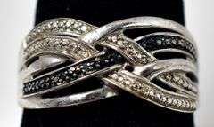 White and Blue Diamond Ring in Sterling Silver