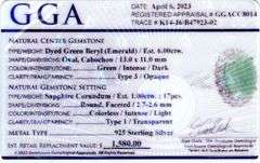 Mesmerizing 6.00CTS Oval Shaped Cabochon-Cut Natural Emerald & Sapphire Gemstone Ring in Sterling Si