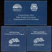 3 Different Commemorative Proof Silver Dollars in Box w/CoA: 2003-2009