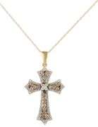 1.15ctw Chocolate and White Diamond Frame Cross Pendant Necklace in 14K