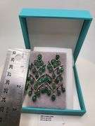 Very high quality hand made emerald and diamonds on silver earrings