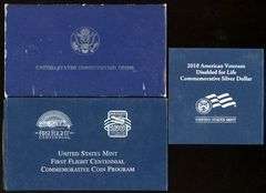 3 Different Commemorative Proof Silver Dollars in Box w/CoA: 1987 - 2010