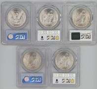 5 Near Gem BU PCGS MS64 Silver Dollars 1921 to 1925