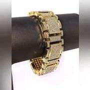 Gorgeous 75 Gram 14 Kt Yellow Gold Plate Simualted Diamond Link Bracelet