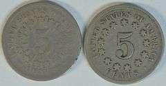 1867 & 1867 with Rays Shield Nickels