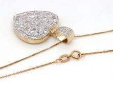 10kt Yellow gold diamond cluster heart shaped pendant on chain