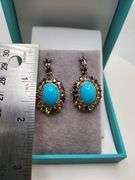 Extremely fine Victorian turquoise and diamonds with sapphire earrings
