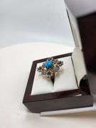 Extremely fine Victorian turquoise and diamonds with sapphire ring on silver