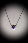 Modern 14K White Gold Amethyst Heart & Diamond Necklace