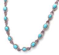 Inspiring 21.15CTW Oval Cabochon-Cut Turquoise, 4.25CTW Single Cut Faceted Rubies & 4.25CTW Diamond 