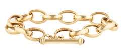 Ruby Cabochon Polished Oval Link Toggle Bracelet in 14K