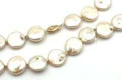 Pearl coin and gold bead necklace