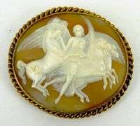 Large Nike & the Horses of the Sun Antique Cameo Brooch