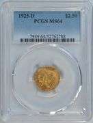 Near Gem BU 1925-D $2.50 Indian Gold Piece. PCGS MS64