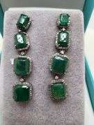 Very high quality hand made emerald and diamonds on silver earrings