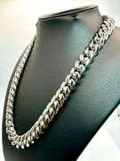 Huge 194 Gram 14 Kt White Gold Plate Cuban Link Chain Necklace