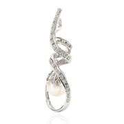 18K (750) White Gold Natural Diamond and White Pearl Pendant Necklace