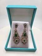 Very high quality hand made emerald and diamonds on silver earrings
