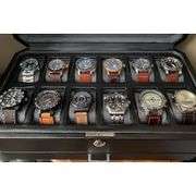 12-Slot Leather Watch Box with Valet Drawer