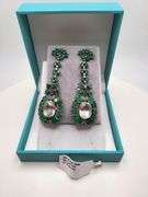 Very high quality hand made emerald and diamonds with blue topaz on silver earrings