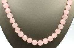 Pink quartz bead ball necklace