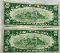 Two $10  Unc Consecutive 1928 B Fed Reserve Notes