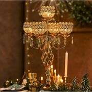 Gold Candelabra Centerpiece with Crystal Pendants