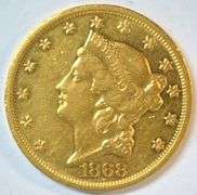 Ultra Rare Prooflike Near Mint 1868 Type 2 $20 Gold Piece. AU