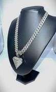 Dazzling Huge 103.5 Gram 18 Kt White Gold Plate Simulated Diamond Chain Pendant Necklace