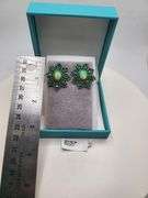 Very high quality hand made emerald and diamonds with opal on silver earrings