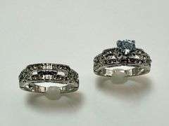 Dazzling 14 Kt Gold Plate 2 Band 1.5 Ct White Ice Blue Lab Simulated Diamond Ring Set