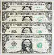 (4) Superb Crisp $1 2021 Star Replacement Notes Cleveland-Consecutive!!