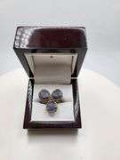 Extremely fine Victorian natural 3 sapphire in center and diamonds ring on silver