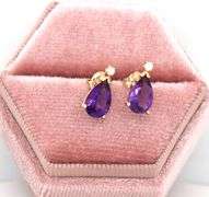 14kt Yellow gold amethyst and diamond accent earrings