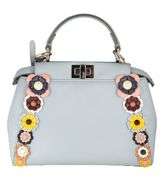 Fendi Light Blue Nappa Flowerland Mini Peekaboo Iconic Satchel