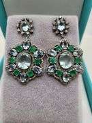 Very high quality hand made emerald and diamonds with blue topaz on silver earrings