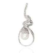 18K (750) White Gold Natural Diamond and White Pearl Pendant Necklace