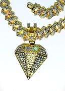 Dazzling Huge 104.5 Gram 18 Kt Gold Plate Simulated Diamond Chain Pendant Necklace