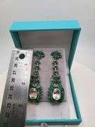 Very high quality hand made emerald and diamonds with blue topaz on silver earrings