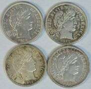 4 Different original AU/BU Barber Dimes 1902 to 1914-D