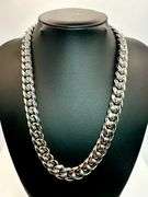 Huge 194 Gram 14 Kt White Gold Plate Cuban Link Chain Necklace