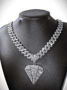Dazzling Huge 103.5 Gram 18 Kt White Gold Plate Simulated Diamond Chain Pendant Necklace