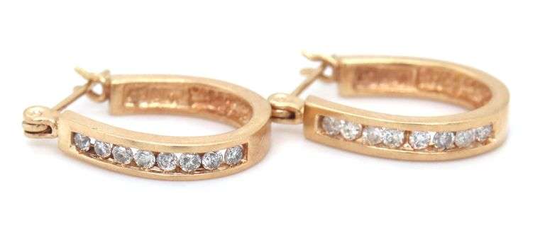 Useful 14K YG Hoop Earrings with Channel Set Diamonds