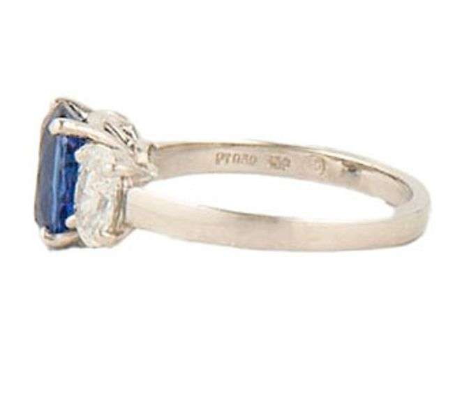 1.85ct Oval Sapphire and 0.60ctw Oval Diamond Three Stone Ring in 18K and Platinum