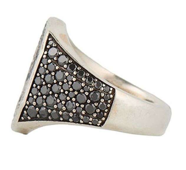 David Yurman Gents 1.90ctw Pave Black Diamond Waves Signet Ring in Sterling