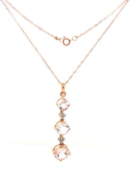 10kt Rose gold 3.50ctw Morganite and diamond pendant on chain