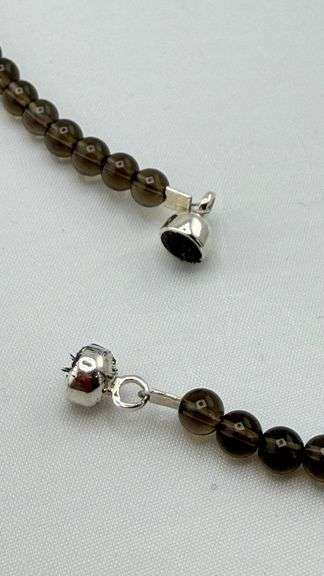 PJC India 925 Sterling Silver Faceted Smokey Quarts Beads Necklace