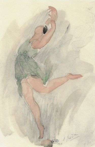 Exclusive Auguste Rodin Lithograph of Watercolor Signed in the Plate, 1949