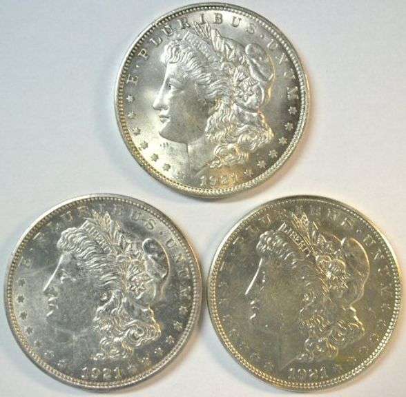 Real flashy-white top end 1921 P-D-S Morgan Silver Dollars