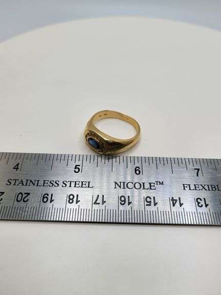 Gents 14KT Gold Sapphire and Diamond Ring